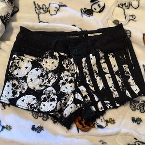 Blackheart Black and White Skull Jean Shorts